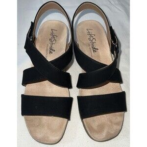 LifeStride Velocity 2.0 Black Women's Wedge Sandals Size 7M